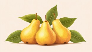 三个黄梨带绿叶