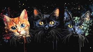 三只彩墨风格猫咪肖像