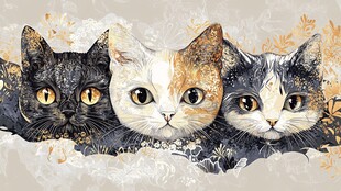 三只萌猫的梦幻插画