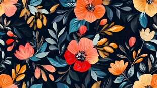 深色背景多彩花卉图案