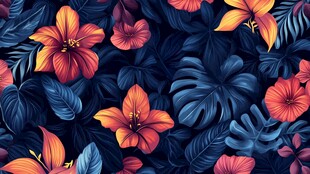 热带花卉植物无缝图案