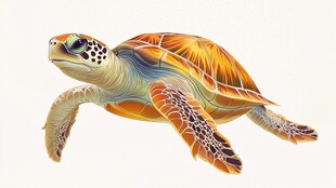 彩色海龟在水中优雅游动