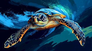 深海遨游的绚丽海龟