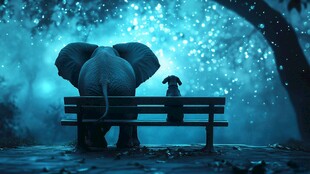 大象与小狗的静谧夜时光