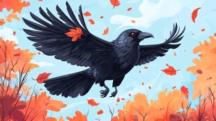 秋日展翅的黑鸦