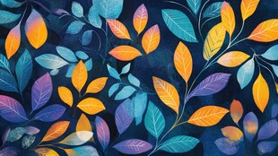 梦幻多彩树叶图案背景