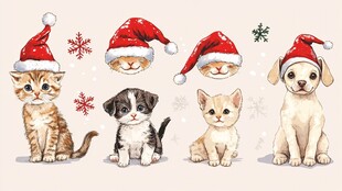 萌宠戴圣诞帽可爱合集