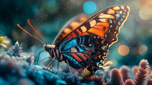 梦幻蝴蝶栖息于花草间