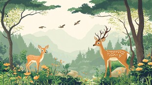 森林中漫步的可爱双鹿