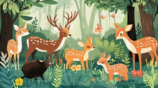 森林中的小鹿家族