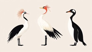 三只优雅鹤类插画展示