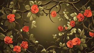 复古红玫瑰藤蔓装饰背景