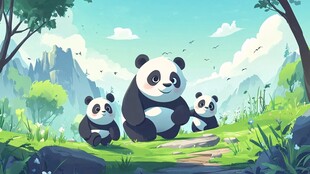 熊猫一家的惬意山林时光