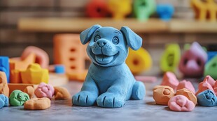 蓝色泥狗与多彩泥玩具