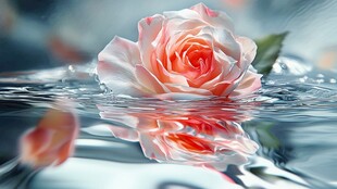 水中粉玫瑰的唯美倒影