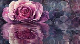 梦幻紫玫瑰与水中倒影