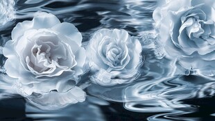 水中绽放的梦幻白色花朵