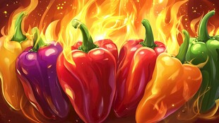 火焰中的多彩甜椒