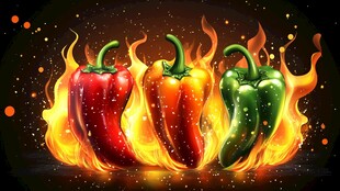 火焰中的多彩甜椒