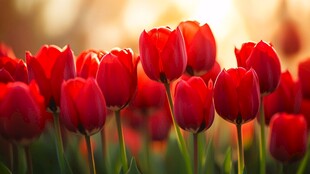 夕阳下的火红郁金香