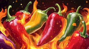 火焰中的多彩火辣辣椒