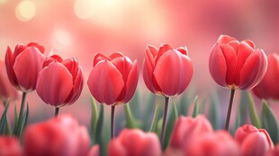 红郁金香绽放的浪漫美景