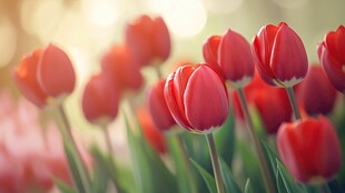 鲜艳红郁金香绽放美景