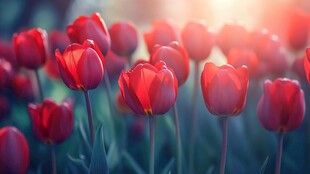 阳光下的艳丽红郁金香