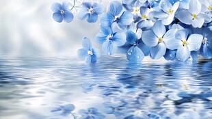 蓝花映水的梦幻自然景致