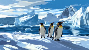 南极企鹅漫步冰雪世界