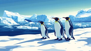 三只企鹅漫步冰雪世界