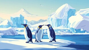 三只企鹅漫步冰川