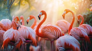 阳光下的优雅火烈鸟群