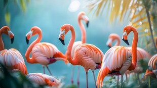 群聚的优雅火烈鸟