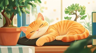 窗边酣睡的橘猫