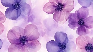 梦幻水彩风紫色花卉图案