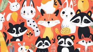 可爱动物图案的多彩背景