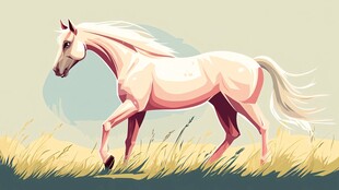 漫步草原的优雅白马