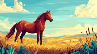 田野中伫立的棕红色骏马