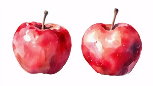 水彩绘就的两个红苹果