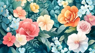 缤纷花卉绿植背景图