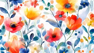 水彩花卉图案的缤纷世界