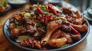 香辣诱人的美味鸡肉拼盘