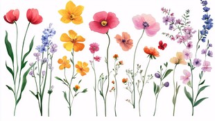 缤纷花卉水彩插画