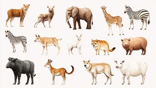 多样野生动物集合展示