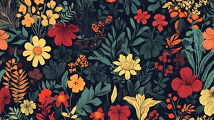 缤纷花卉图案 深色背景风