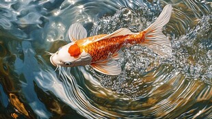 水中畅游的斑斓锦鲤