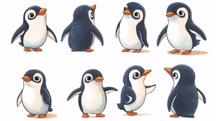 可爱企鹅多姿态展示