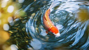 池塘中游动的美丽锦鲤