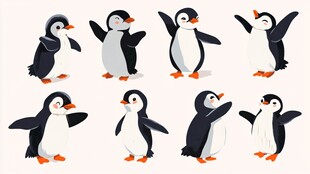 可爱企鹅的多样俏皮姿态